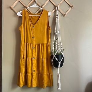 Mustard yellow sleeveless button up sundress with pockets
